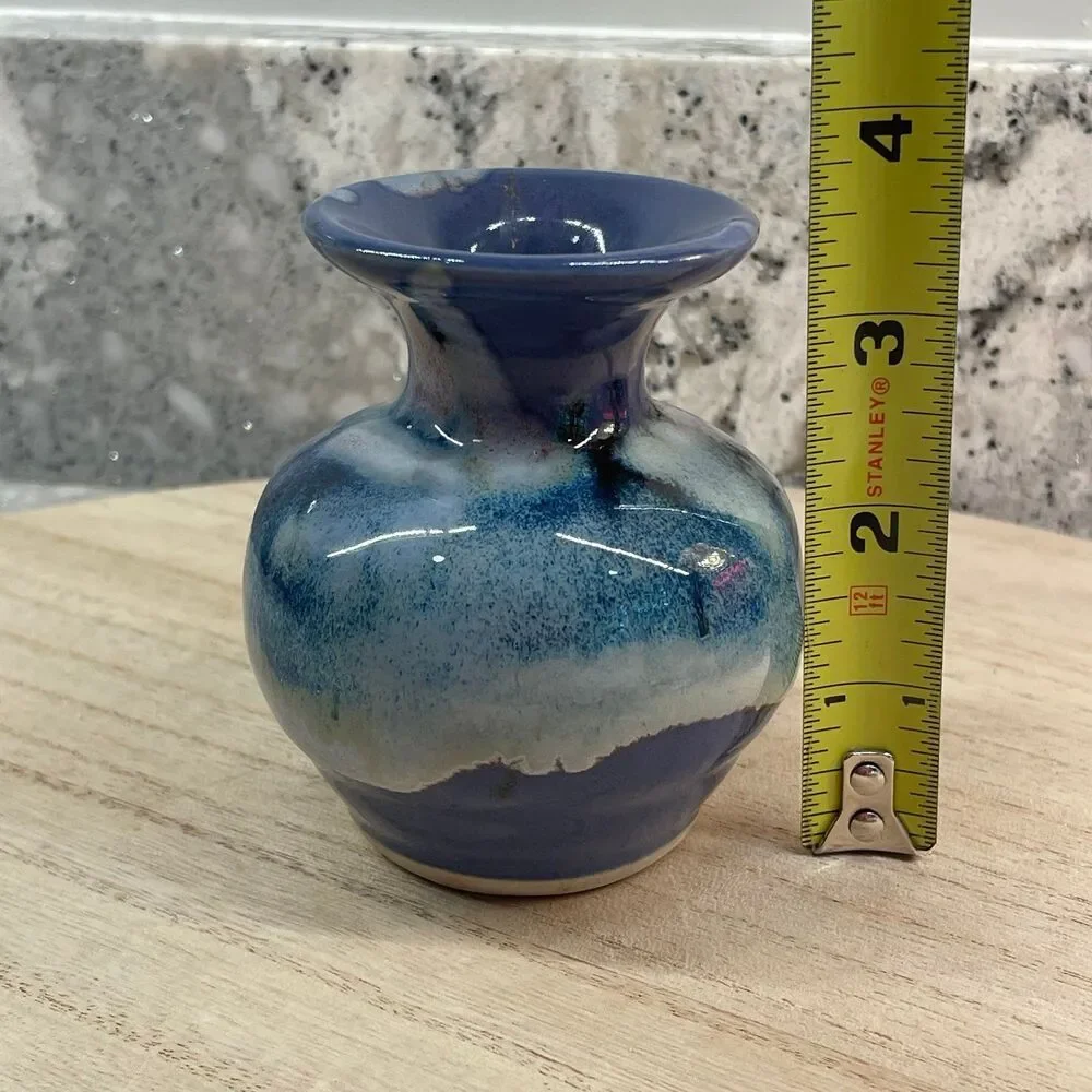 Vintage Signed Miniature Glazed Ceramic Vase - Studio Pottery - Small 3.5 Inch